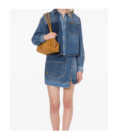 Philosophy Di Lorenzo Serafini Blue Wraparound Mini Skirt With Logo Detail On The Side And Patchwork Design