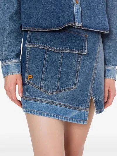 Philosophy Di Lorenzo Serafini Blue Wraparound Mini Skirt With Logo Detail On The Side And Patchwork Design
