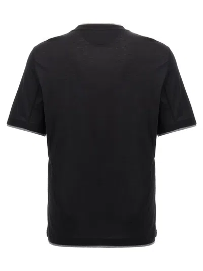 Brunello Cucinelli Men Black Jersey Faux Layering T-shirt