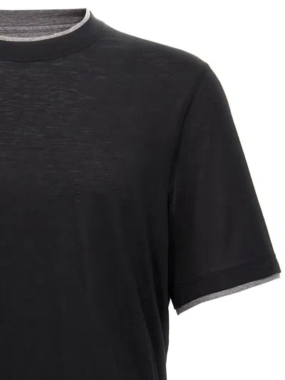 Brunello Cucinelli Men Black Jersey Faux Layering T-shirt
