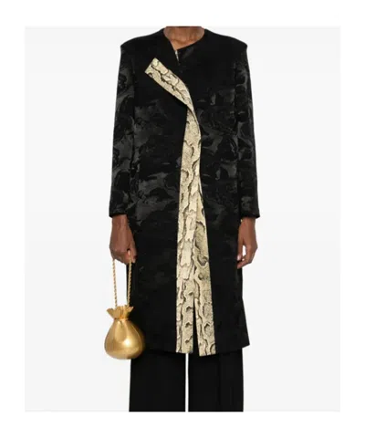 Dries Van Noten Rivkam Floral Snakeskin-trim Open Front Coat In Black