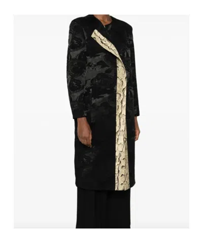 Dries Van Noten Rivkam Floral Snakeskin-trim Open Front Coat In Black