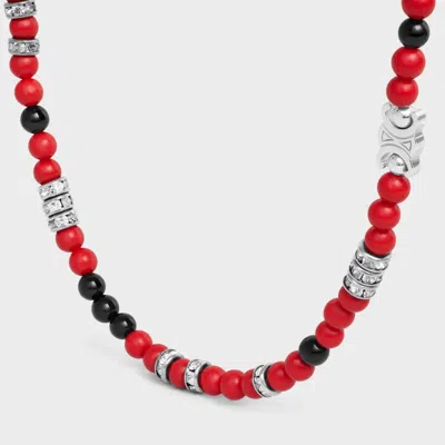 Celine San Onofre Triomphe Necklace In Onyx, Resin Pearls, Strass And Brass With Rhodium Finish