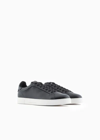 Emporio Armani Nylon Sneakers With Jacquard All-over Eagle In Black