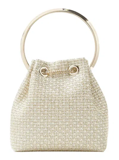 Jimmy Choo 'bon Bon' Metallic Handbag With Chain-link Shoulder Strap And Round Top Handle In Mesh Woman