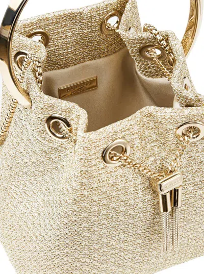 Jimmy Choo 'bon Bon' Metallic Handbag With Chain-link Shoulder Strap And Round Top Handle In Mesh Woman
