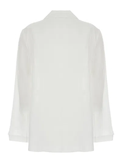 Michael Kors White Blouse With V Neck And Charm With Logo Detail On The Front In Ramie Woman