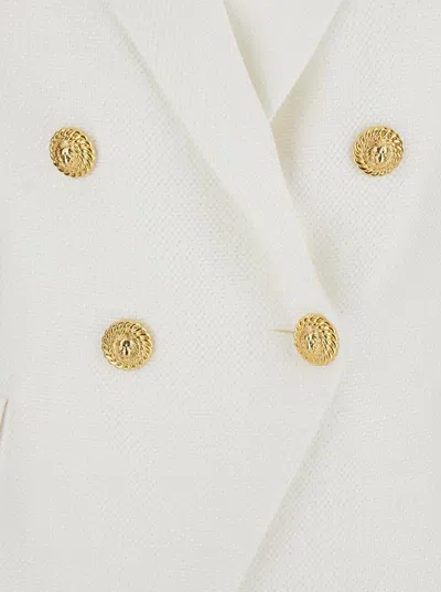 Balmain White Double-breasted Jacket With Peak Lapels And Logo Buttons In Fabric Women In White
