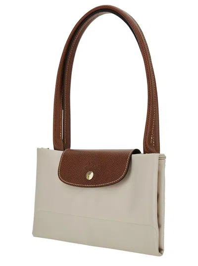 Longchamp 'le Pliage Original' White Shoulder Bag With Embossed Logo In Canvas Woman
