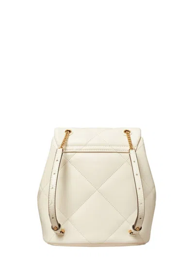 Tory Burch 'kira' White Backpack With Metallic Logo Plate On The Front In Quilted Leather Woman