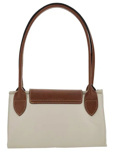 Longchamp 'le Pliage Original' White Shoulder Bag With Embossed Logo In Canvas Woman