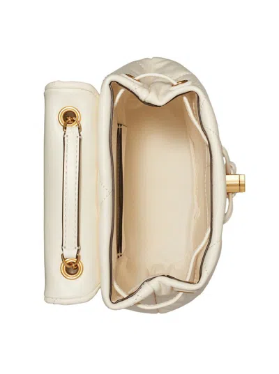 Tory Burch 'kira' White Backpack With Metallic Logo Plate On The Front In Quilted Leather Woman