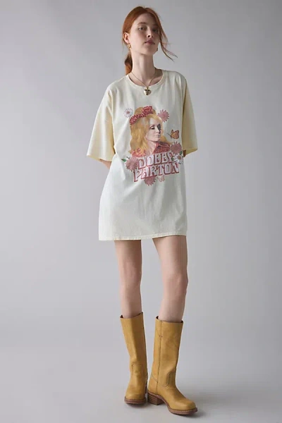 Urban Outfitters Dolly Parton Retro Graphic Cotton T-shirt Dress In Tan, Women's At  In White