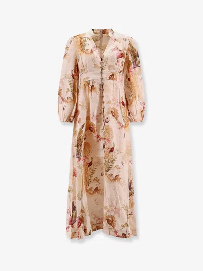 Zimmermann Womens Cream Palm Floral Ascension Plunge Linen Midi Dress In Multi