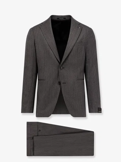 Tagliatore Micro Houndstooth Pattern Wool Suit With Blazer And Tailored Pants In Gray