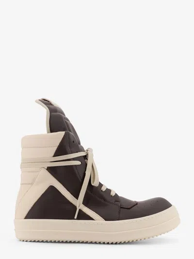 Rick Owens Men Geobasket High-top Leather Sneakers In Brown