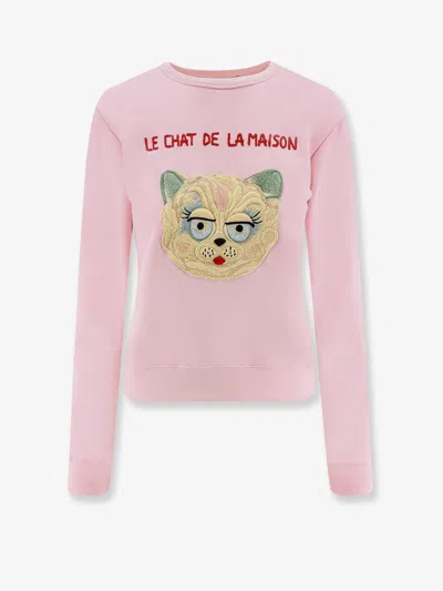 Valentino Cat-embroidered Cotton Jersey Sweatshirt In Pink