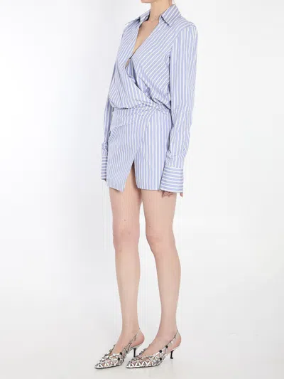 Attico Mini Dress With Stripes And Wrap Design In Blue