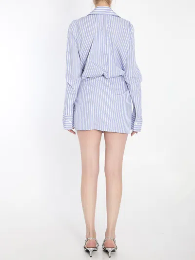 Attico Mini Dress With Stripes And Wrap Design In Blue