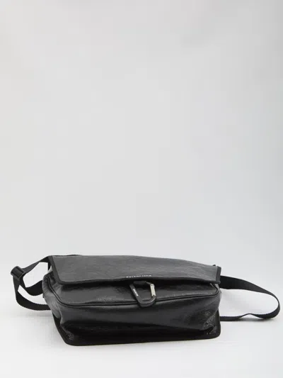 Balenciaga Explorer Leather Messenger Bag In Black