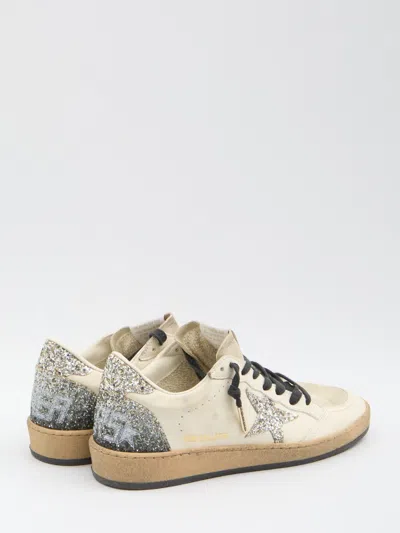 Golden Goose Ball Star Sneakers In Vintage Effect Leather And Suede With Glittered Star And Heel Tab In Neutral