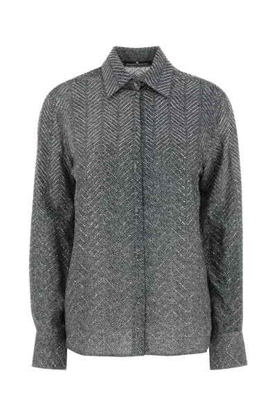 Ermanno Scervino Herringbone Shirt Adorned With Rhinestone Details In Gray