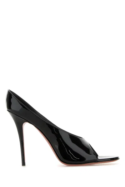 Amina Muaddi Black Leather Anok 105 Mules