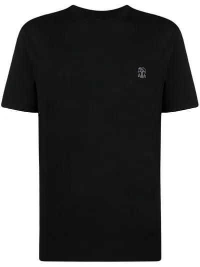 Brunello Cucinelli Cotton Jersey Crew Neck T-shirt With Logo In Black