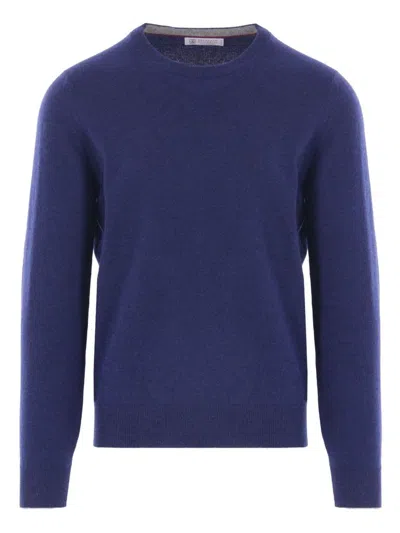 Brunello Cucinelli Relaxed Fit Blue Cashmere Sweater In Blue