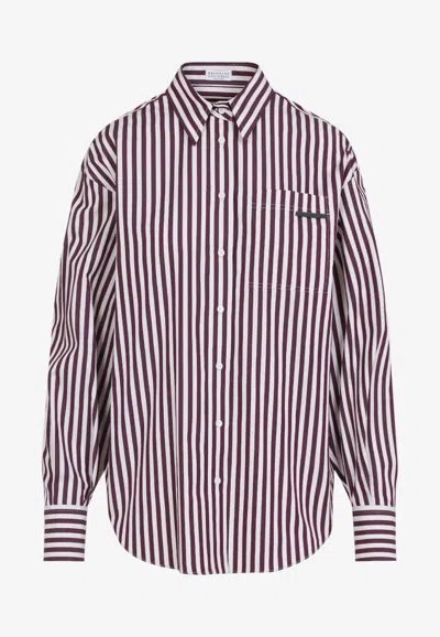 Brunello Cucinelli Logo Striped Long-sleeved Shirt