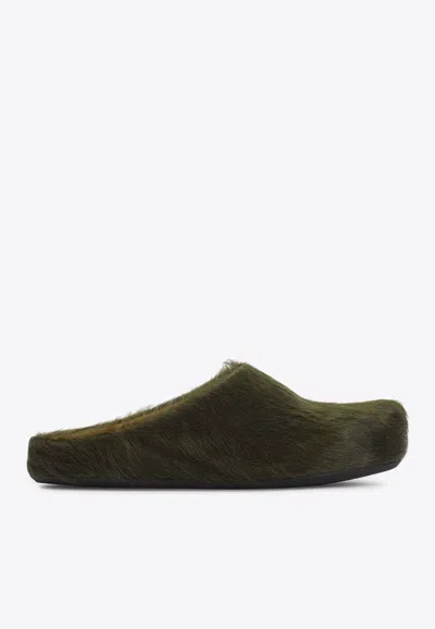 Marni Green Long-haired Calfskin Footbed Sabot In Green