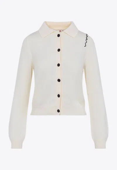 Marni Collared Cotton Knitwear Cardigan In Neutral