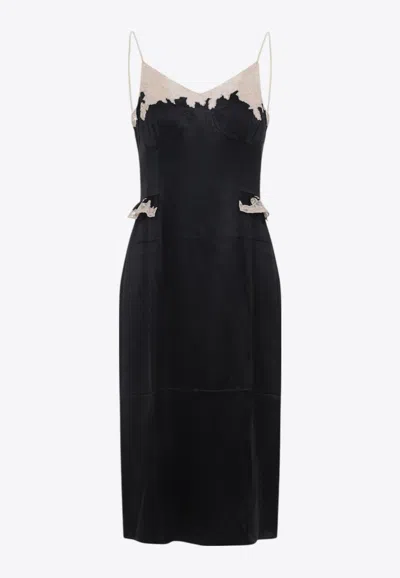 Prada Lace Detailed Midi Dress With Side Slit In Black