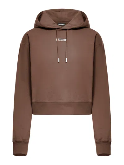 Jacquemus Drawstring Hood Gros-grain Hoodie In Brown