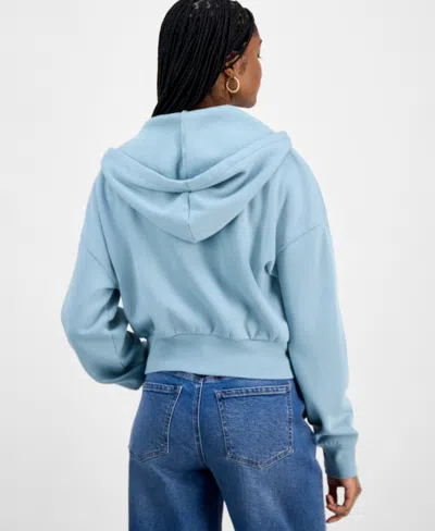 Hippie Rose Juniors' Drop-shoulder Full-zip Cropped Hoodie