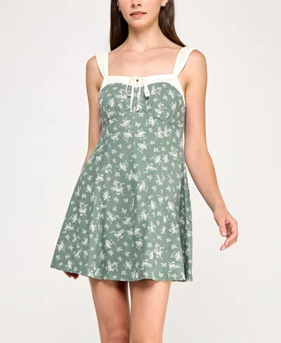 Trixxi Juniors' Printed Contrast-trim Sleeveless Fit & Flare Dress