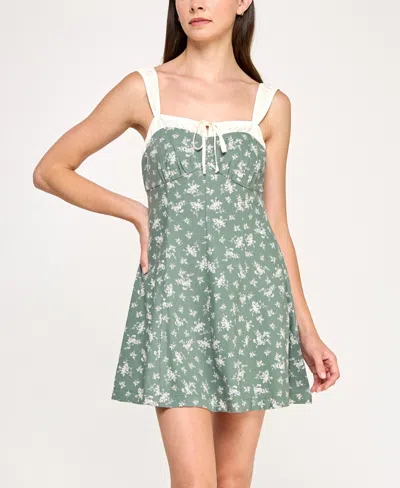 Trixxi Juniors' Printed Contrast-trim Sleeveless Fit & Flare Dress