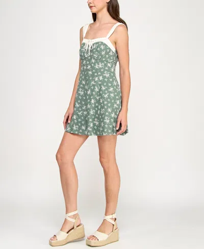 Trixxi Juniors' Printed Contrast-trim Sleeveless Fit & Flare Dress
