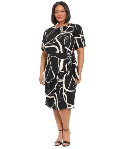 London Times Plus Size Balloon-sleeve Sarong Dress
