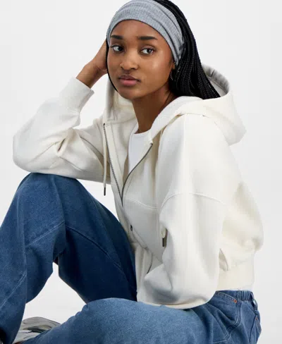 Hippie Rose Juniors' Drop-shoulder Full-zip Cropped Hoodie