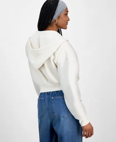 Hippie Rose Juniors' Drop-shoulder Full-zip Cropped Hoodie