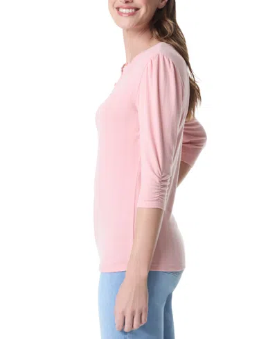 Gloria Vanderbilt Women's 3/4-sleeve Henley Top In Pink