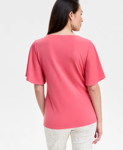 Jm Collection Women's Solid Flutter-sleeve Square Neck Crepe Top, Exclusively At Macy's