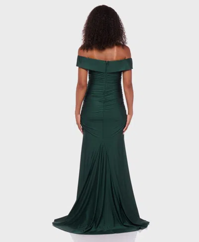 B Darlin Juniors' Shiny Knit Off-the-shoulder Maxi Dress