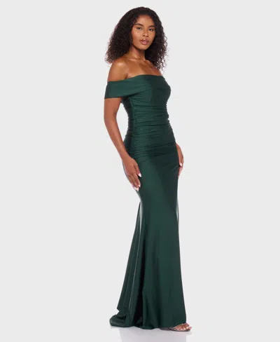 B Darlin Juniors' Shiny Knit Off-the-shoulder Maxi Dress