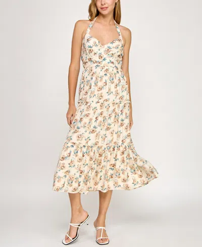 Trixxi Juniors' Printed Sleeveless Halter Midi Dress