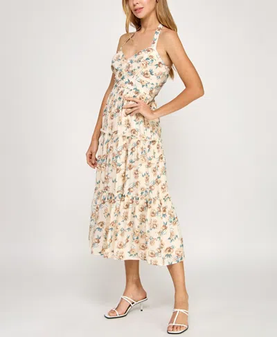 Trixxi Juniors' Printed Sleeveless Halter Midi Dress