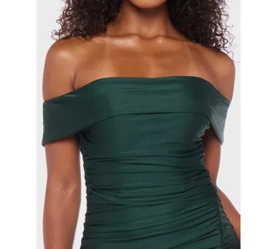 B Darlin Juniors' Shiny Knit Off-the-shoulder Maxi Dress