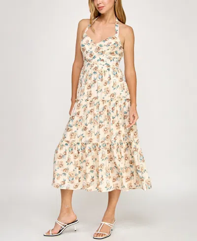 Trixxi Juniors' Printed Sleeveless Halter Midi Dress