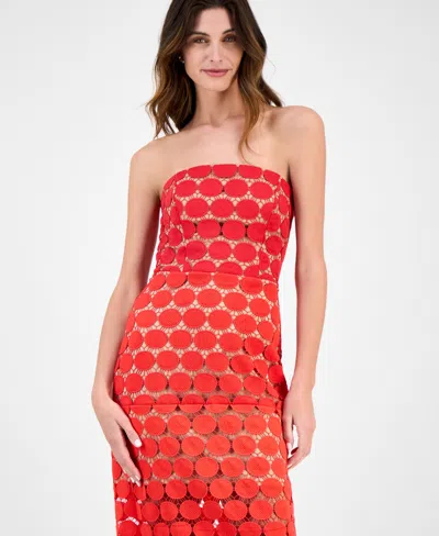 Sam Edelman Women's Dotted Lace Strapless Midi Dress